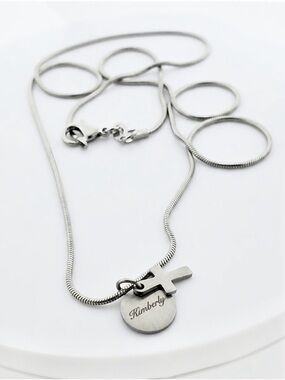 20in Snake Chain Necklace with Personalized Name and Cross Charm